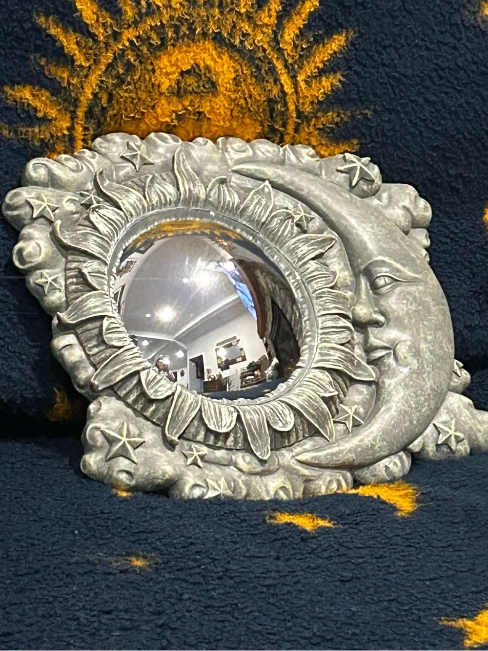VTG 90s Celestial Moon Sun Convex Bubble Mirror Whimsigoth Gallery Wall Decor